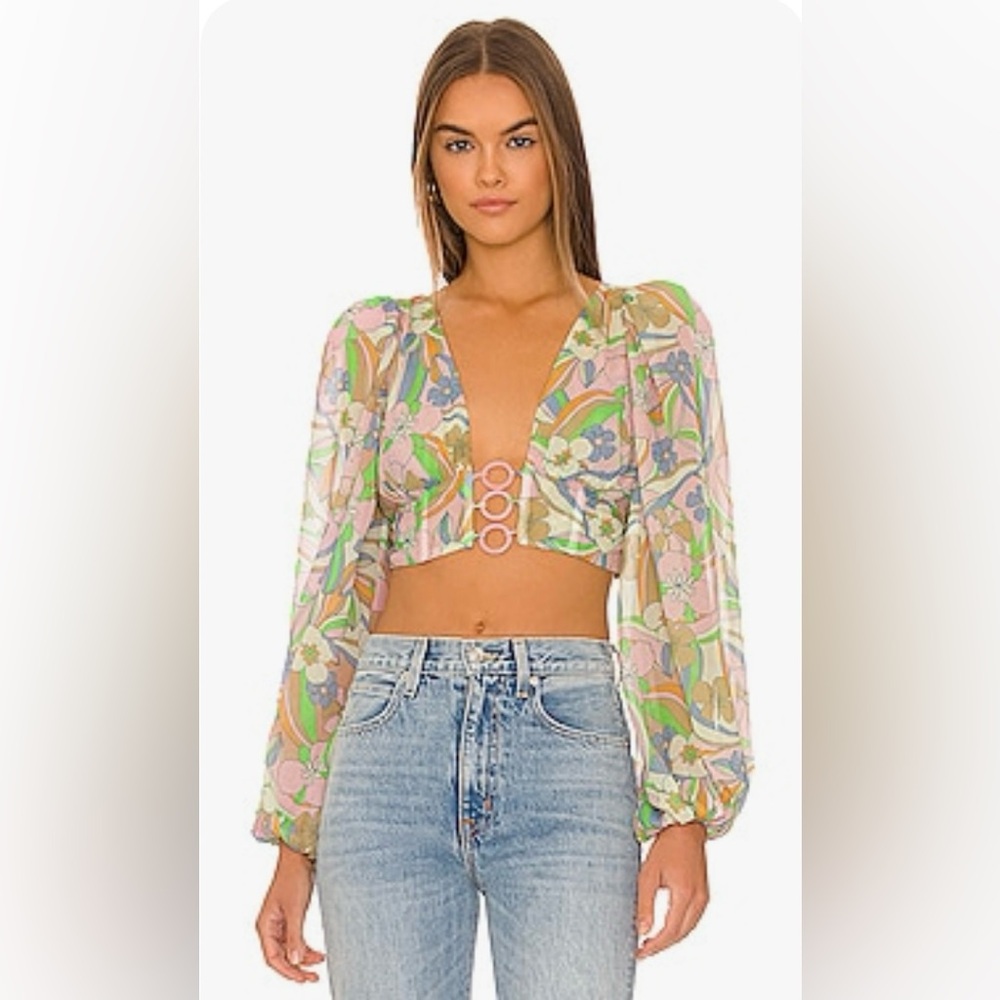 For Love and Lemons GUINEVERE CROP TOP in Green New With Tags